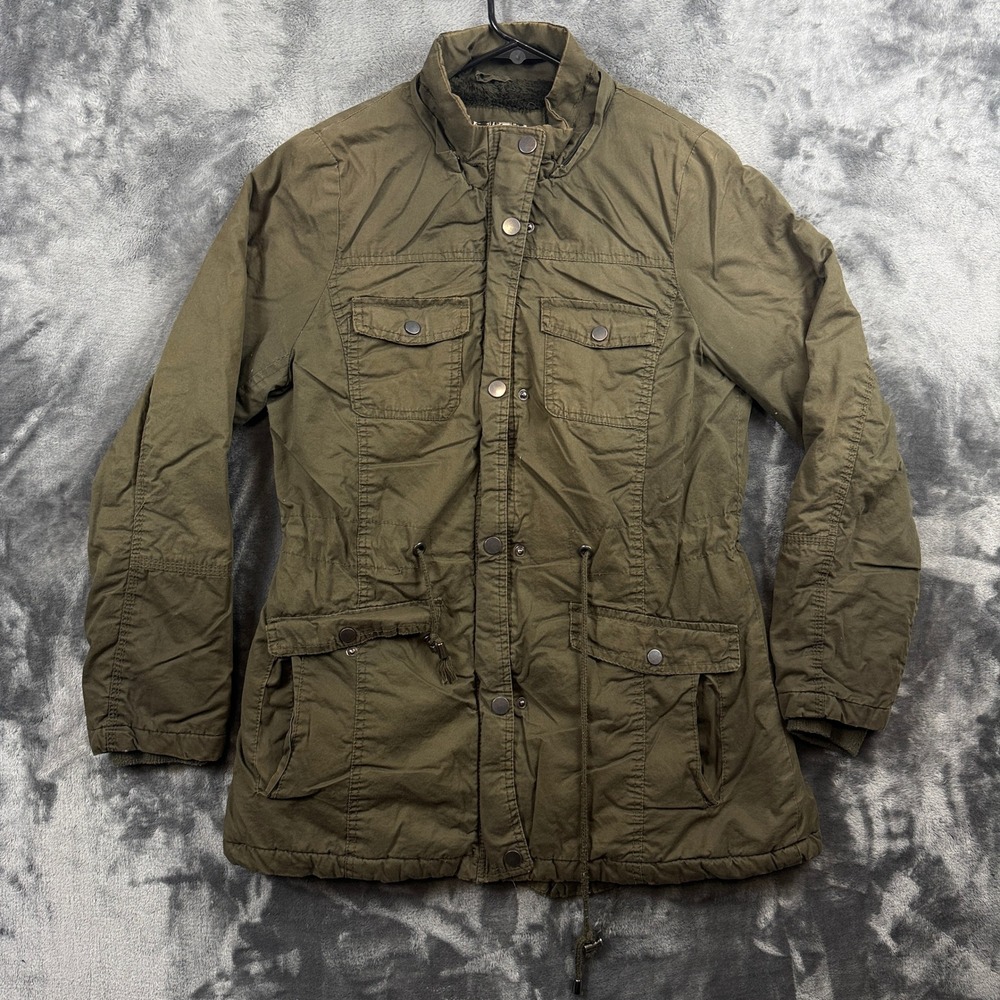 YMI Utility Jacket Womens Large Olive Green Faux Fur Lined Military Anorak